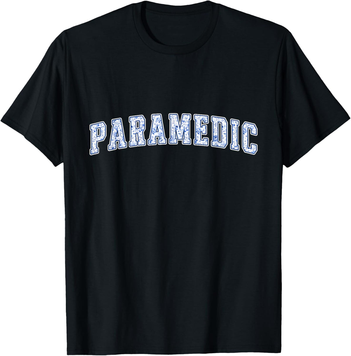 Paramedic Blue Floral Varsity Letters EMT First Responder T-Shirt - Black