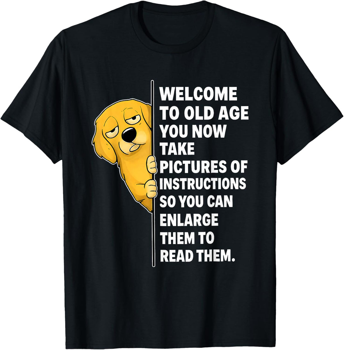 Golden Retriever Welcome to Old Age You Now Take Pictures T-Shirt - Black