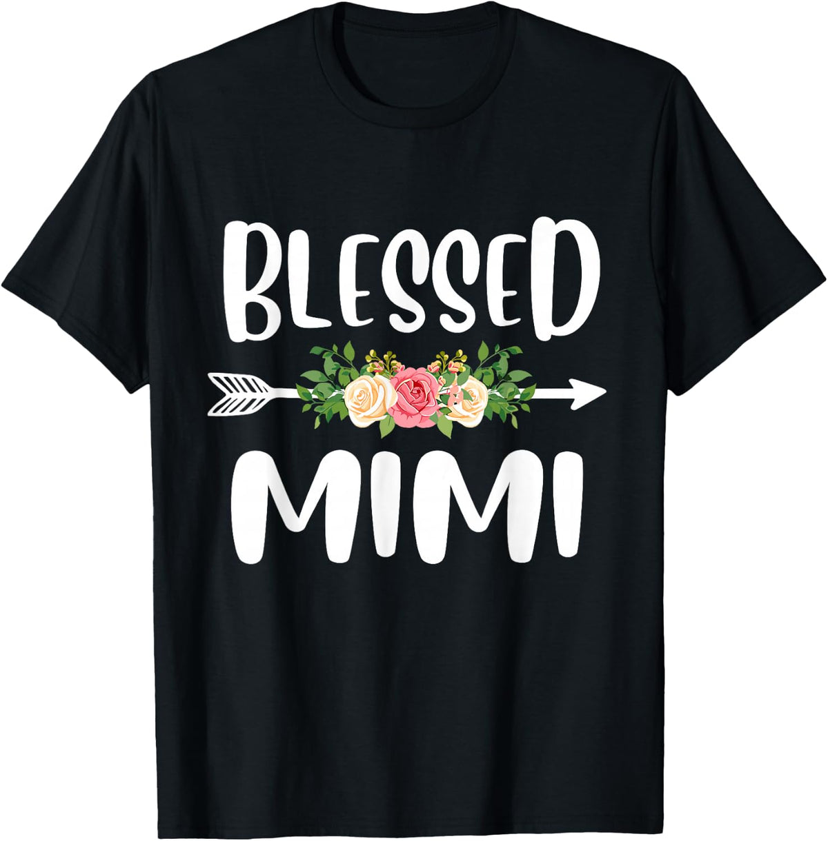 Blessed to be Called Mimi Floral Arrow Design Mothers Day T-Shirt - Black