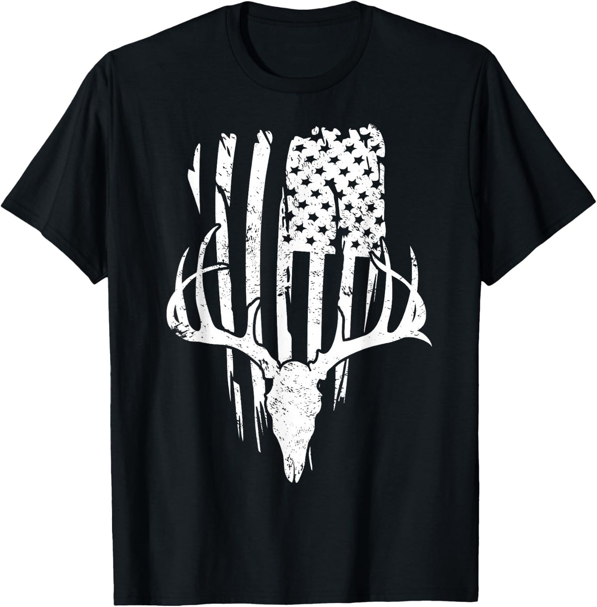 Deer Hunting American Flag T-Shirt Patriotic Hunter Gift T-Shirt - Black