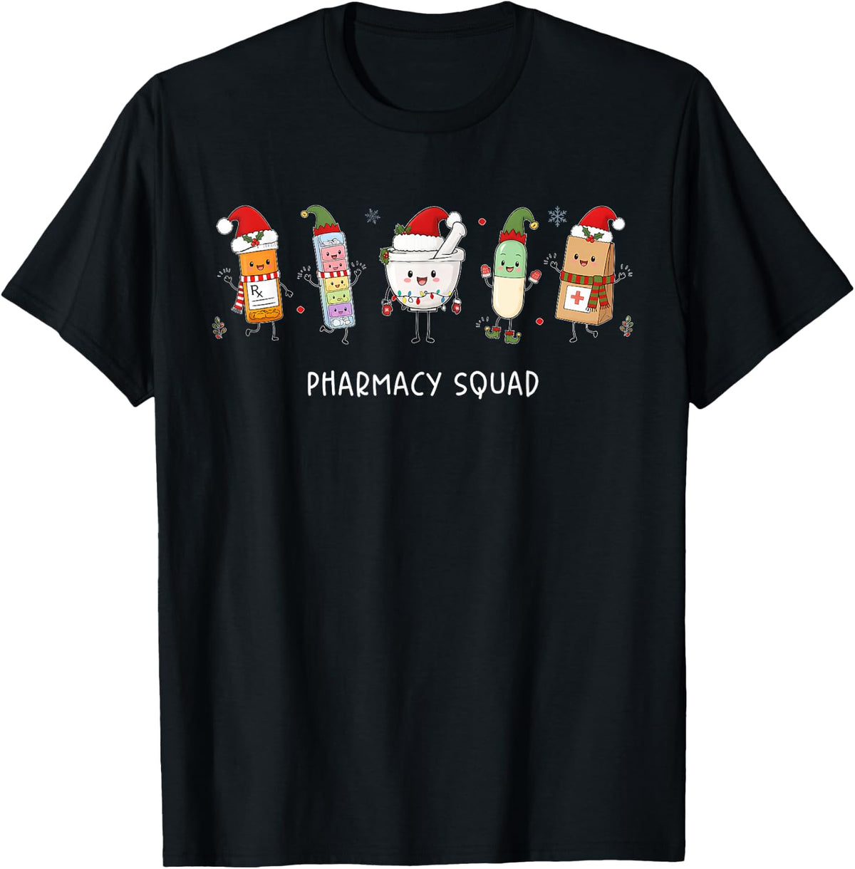 Cute Doodle Pharmacy Squad Xmas Pharmacist Medical Humor T-Shirt - Black