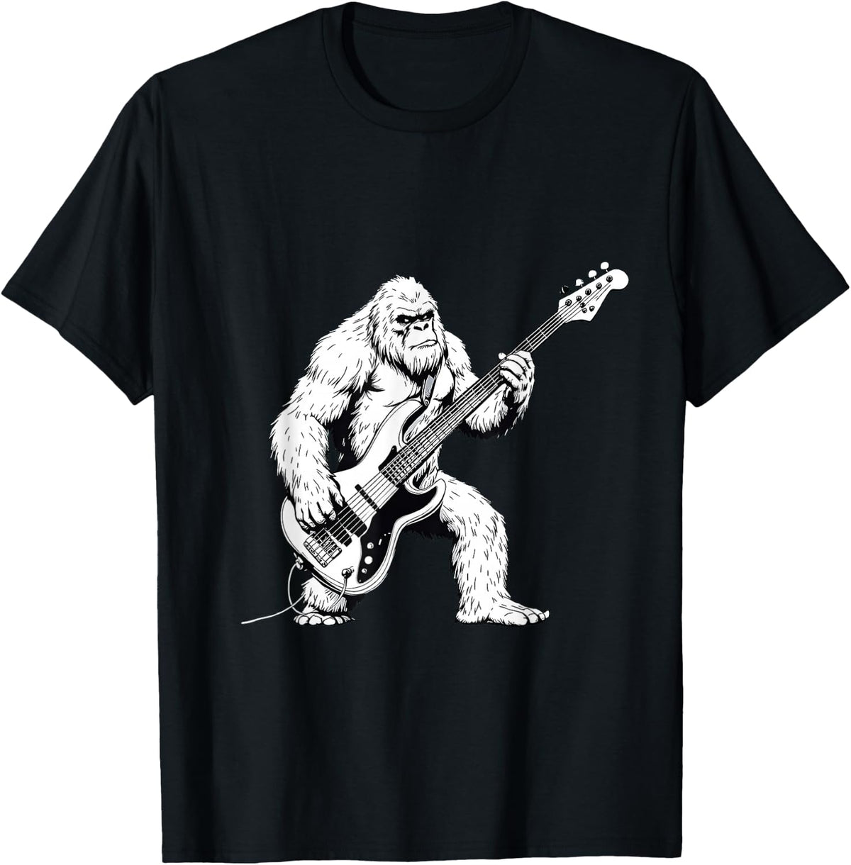 Funny Bigfoot Playing Bass Guitar Bigfoot Bassist Player T-Shirt - Black