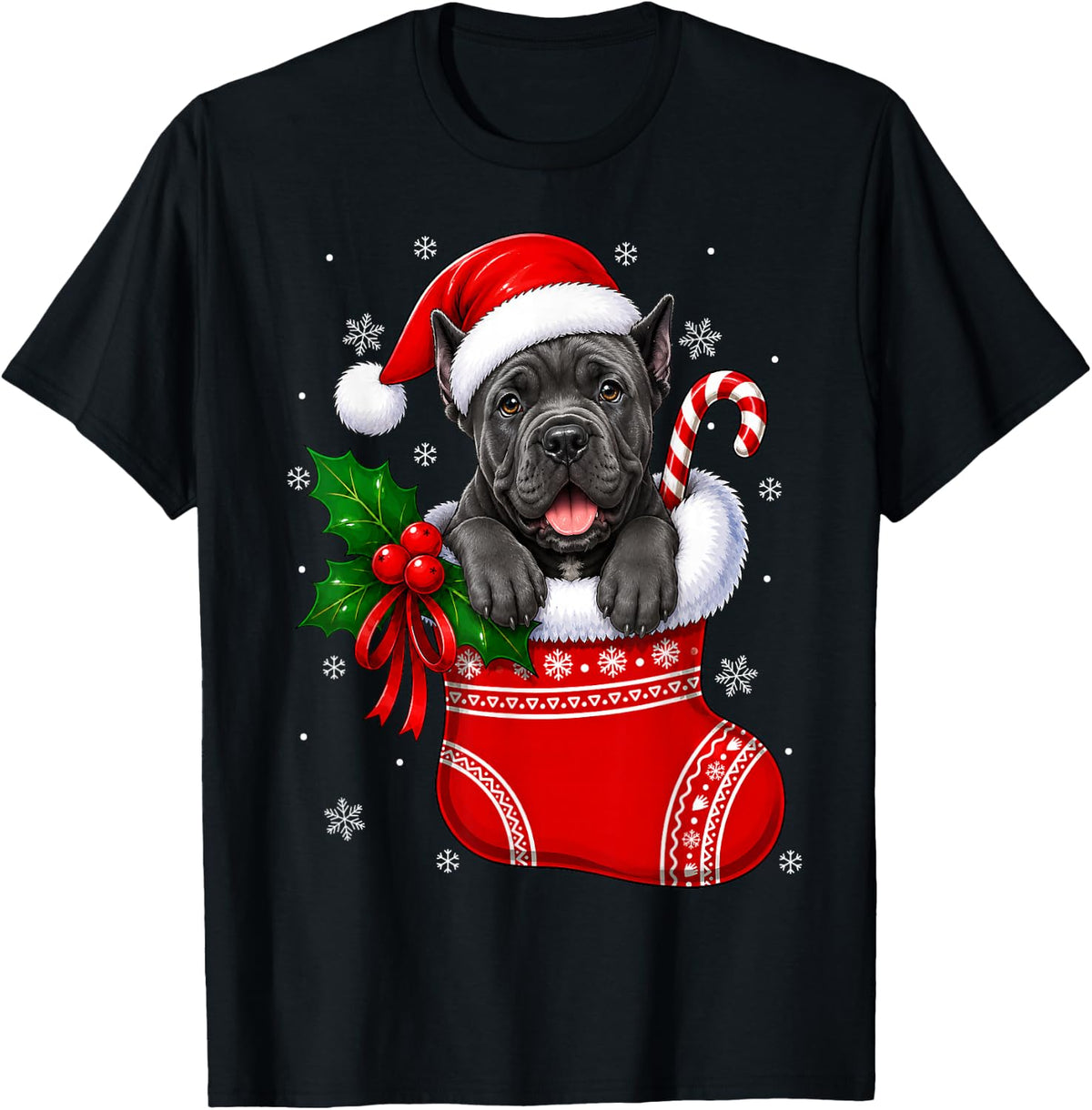 Cane Corso Dog Christmas Stocking Cute Festive Xmas T-Shirt - Black