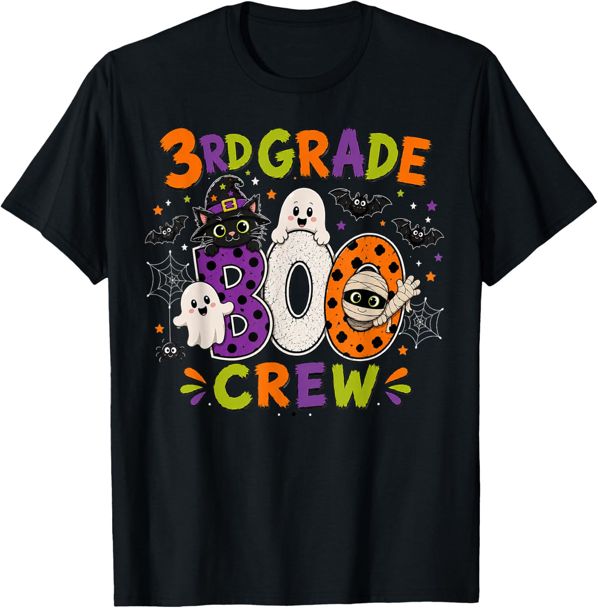 3rd Grade Boo Crew Student Teacher Ghost Halloween Costume T-Shirt - Black