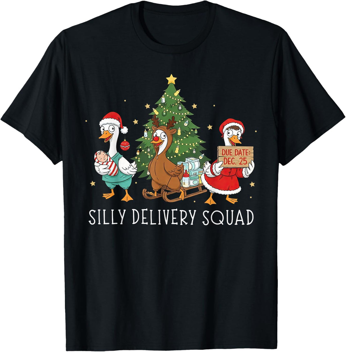 Labor and Delivery Nurse Silly Goose Christmas L&D Squad T-Shirt - Black
