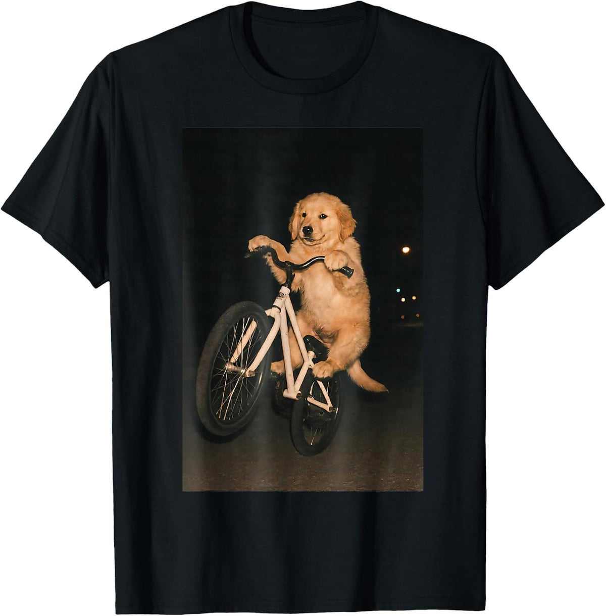 Cute Golden Retriever Dog On Bike Animal Funny Dog Meme T-Shirt - Black