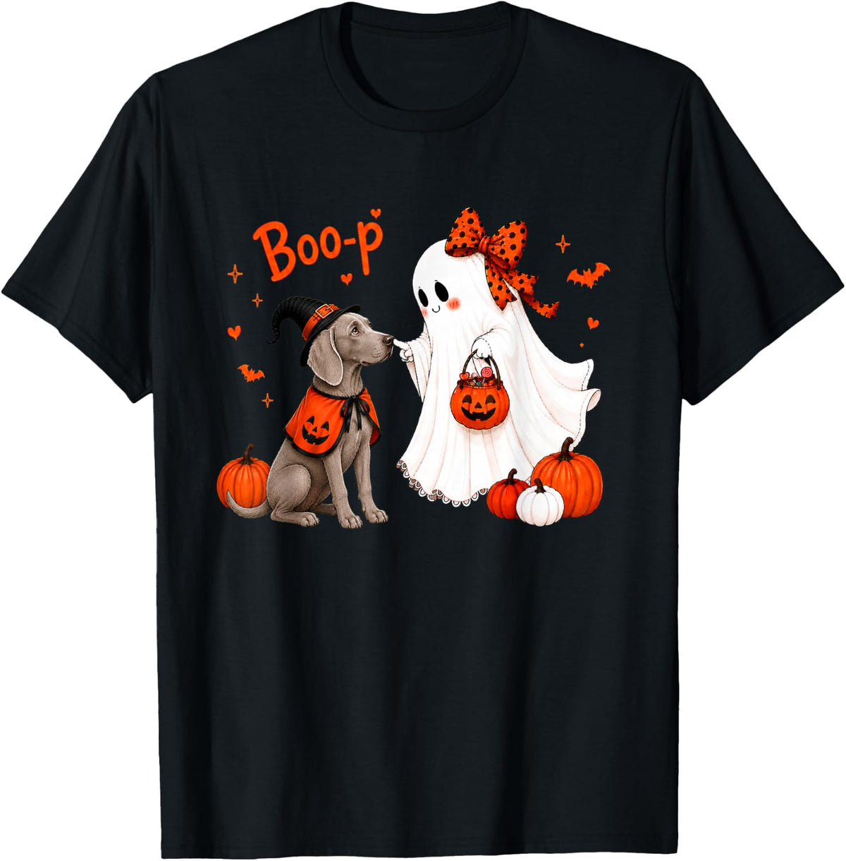 Weimaraner Boo Boo-p Ghost Nose Boop Halloween Dog Lover T-Shirt - Black