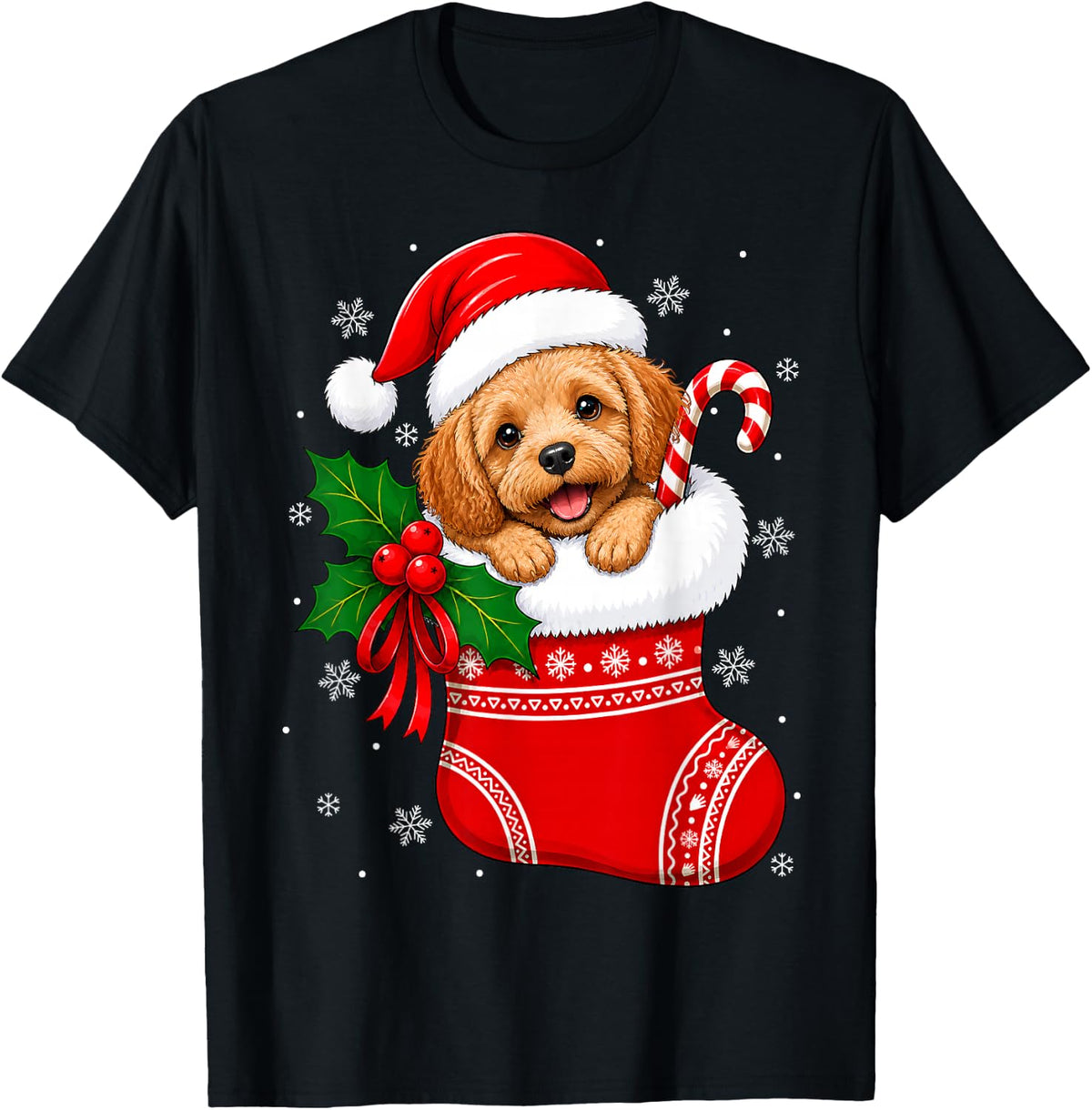 Cockapoo Dog Christmas Stocking Cute Festive Cockapoo Xmas T-Shirt - Black