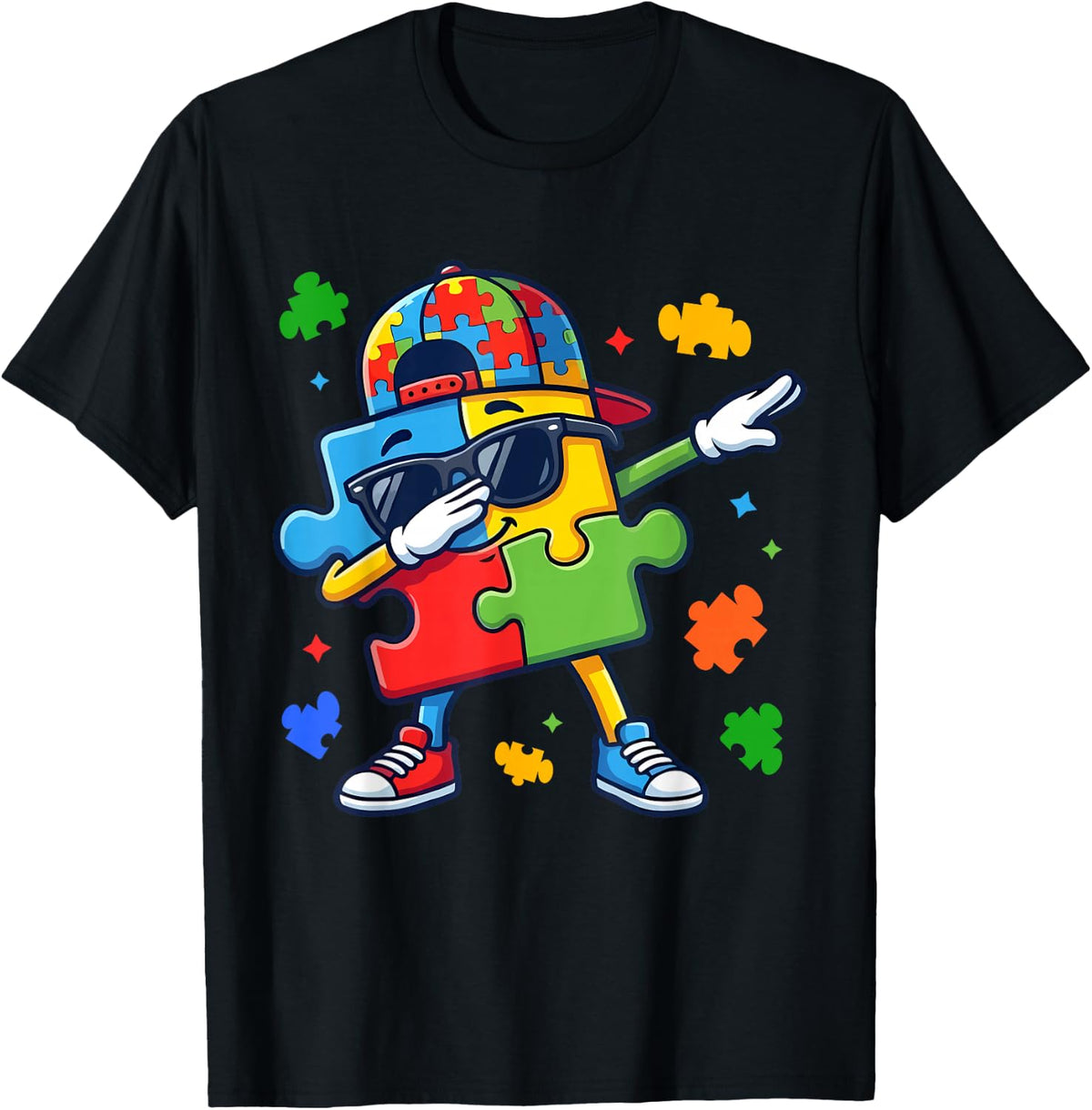 Funny Puzzle Dabbing Boys Kids Autism Awareness T-Shirt - Black