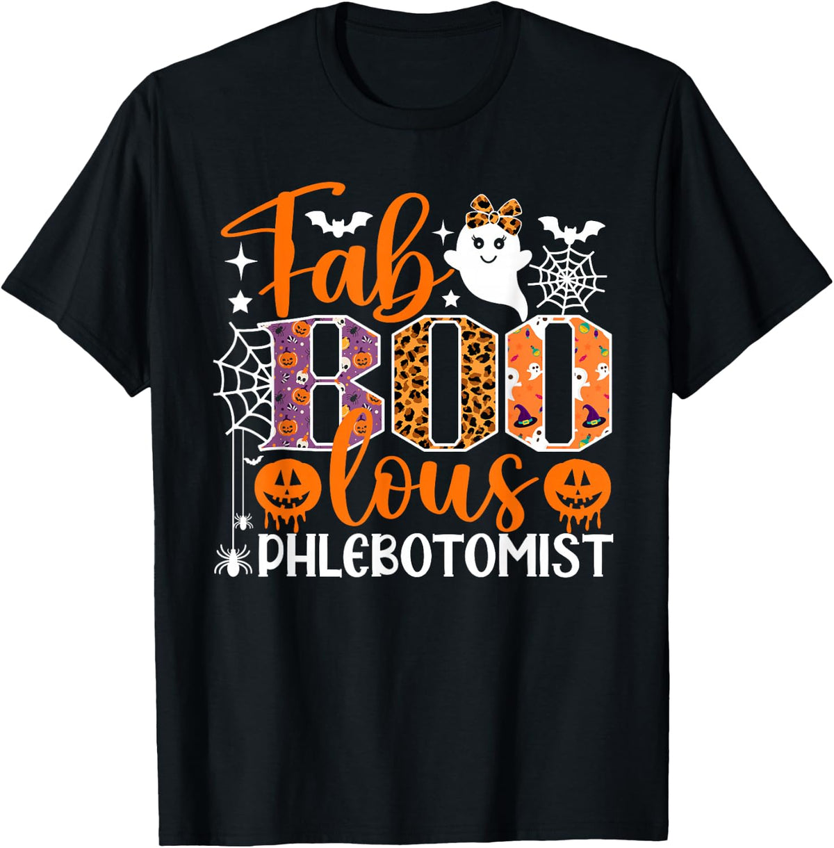 Fab Boo Lous Phlebotomist Funny Ghost Halloween Costume T-Shirt - Black