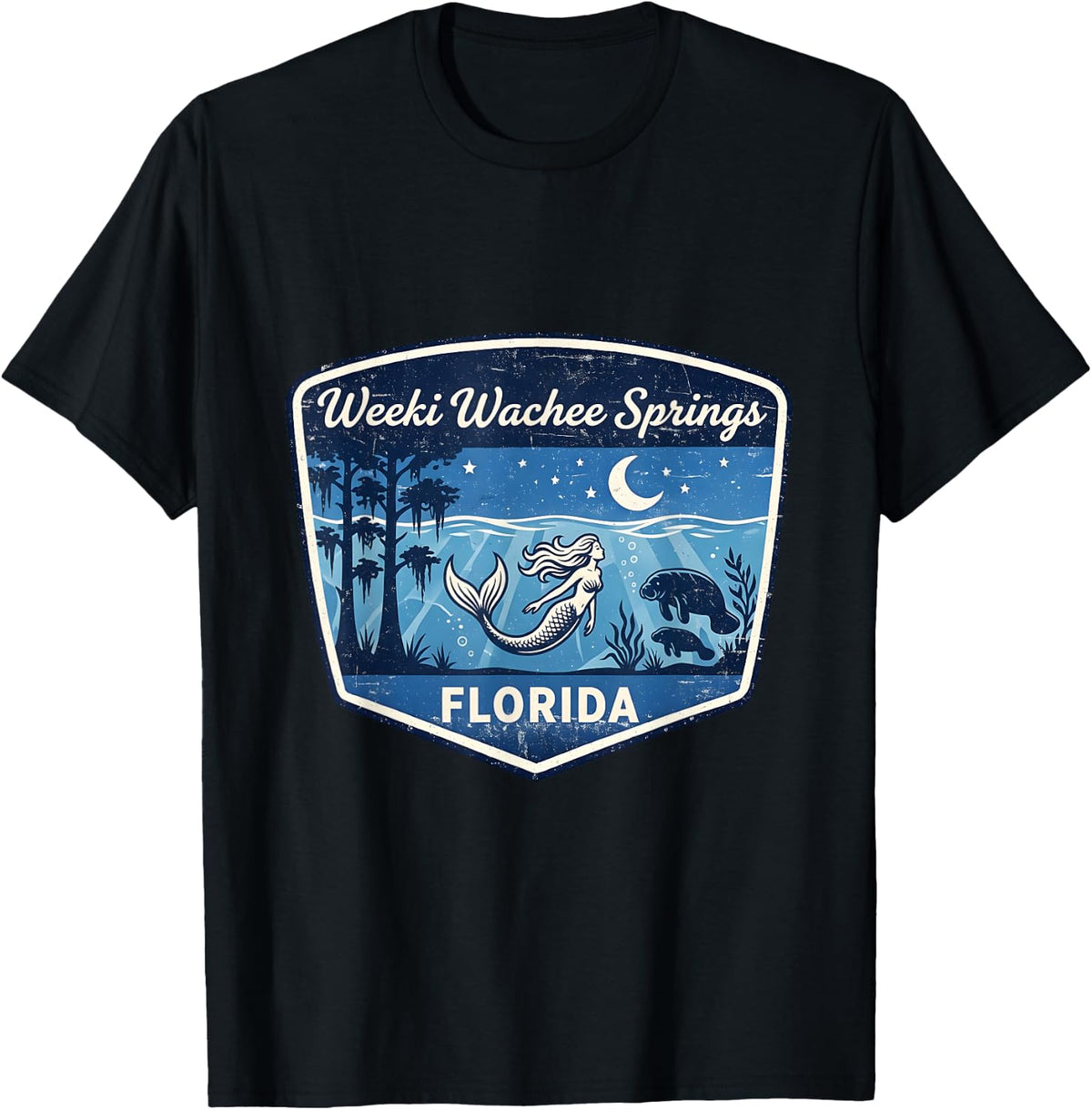 Weeki Wachee Springs Florida Mermaid Manatee Nature Travel T-Shirt - Black