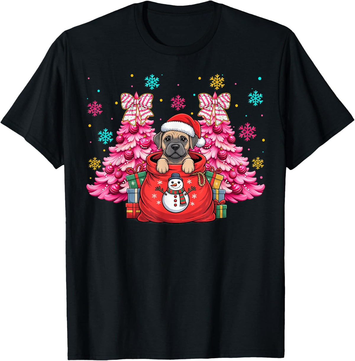 Santa Hat Cane Corso Christmas Puppy Dog Xmas Boys Girls T-Shirt - Black