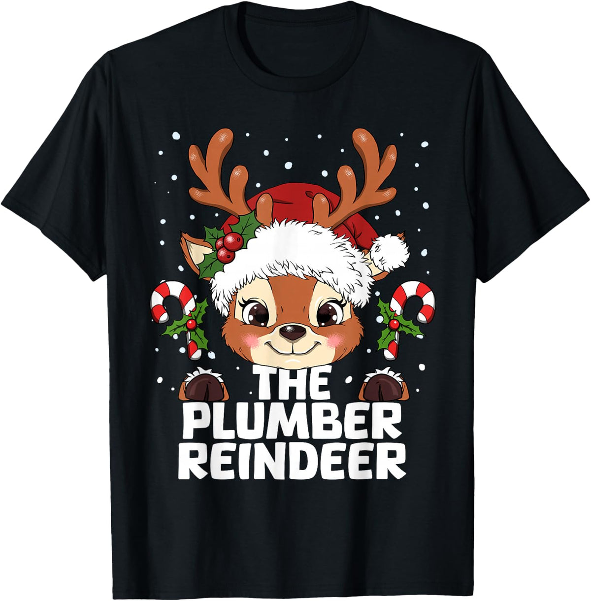Plumber Reindeer Matching Christmas T-Shirt - Black