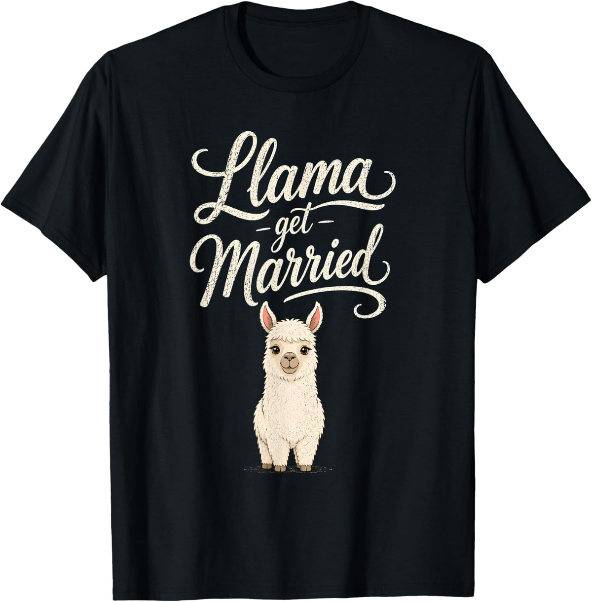 Llama Get Married Funny Wedding Pun Bride to Be Minimalist T-Shirt - Black