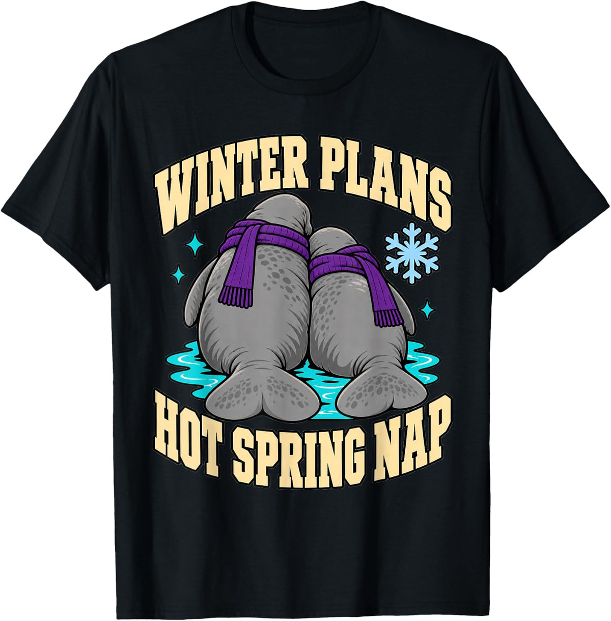 Manatee Winter Plans Hot Spring Nap Springs Wildlife Funny T-Shirt - Black