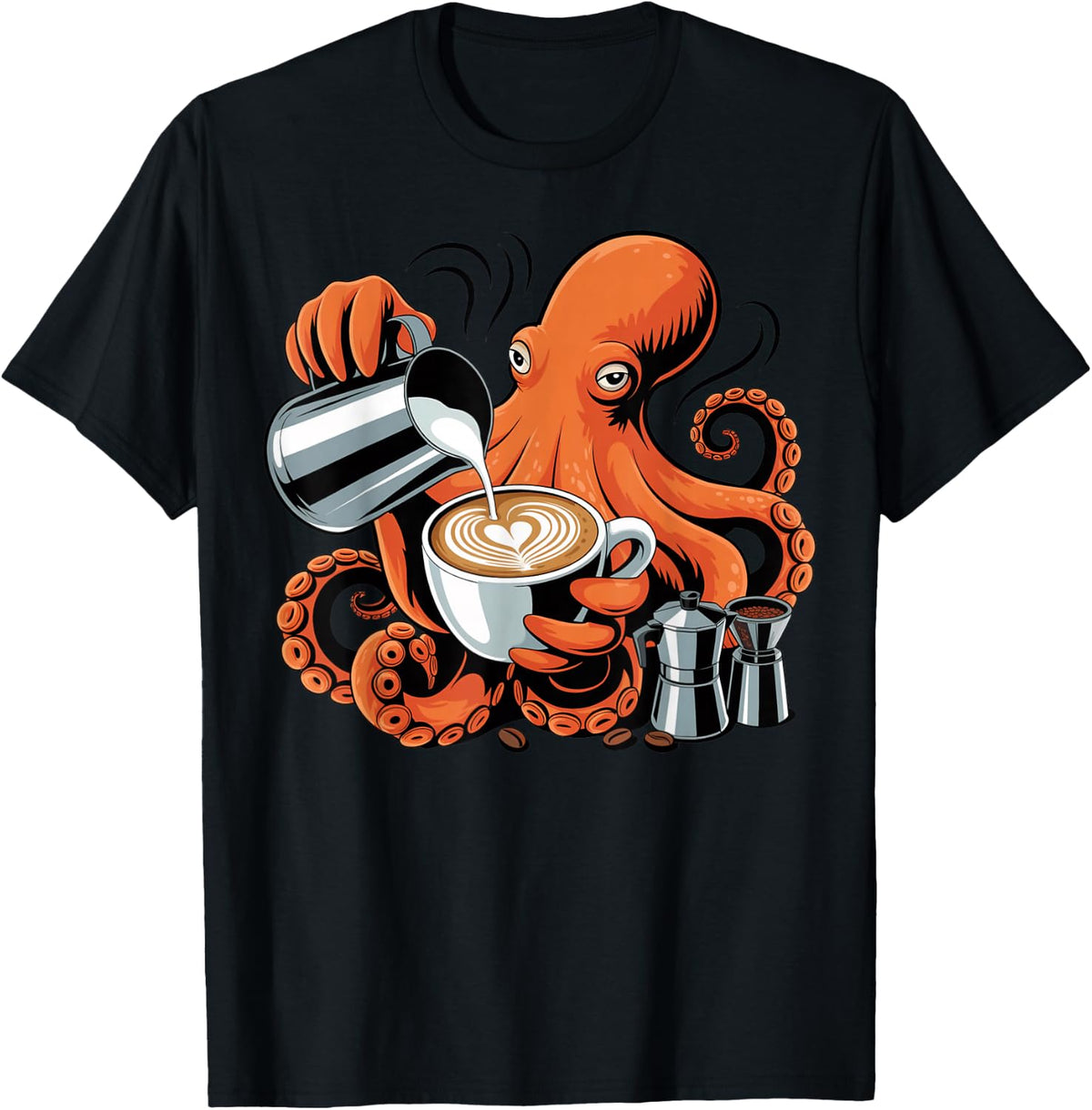 Latte Art Barista Octopus Design for Coffee Lovers T-Shirt - Black