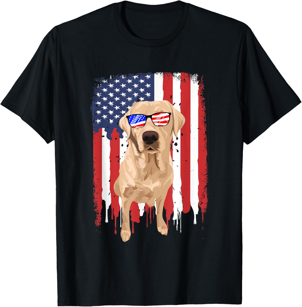 Labrador Retriever Shirt Independence Day 4th July USA Flag T-Shirt - Black