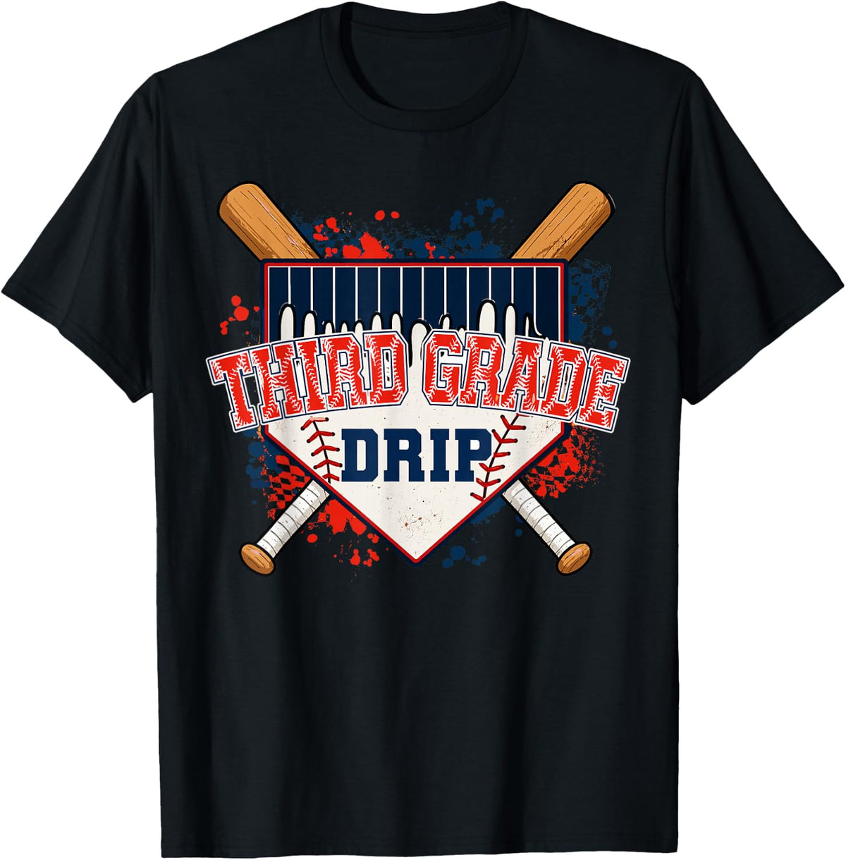 Baseball Drip Third Grade Back to School T-Shirt - Black
