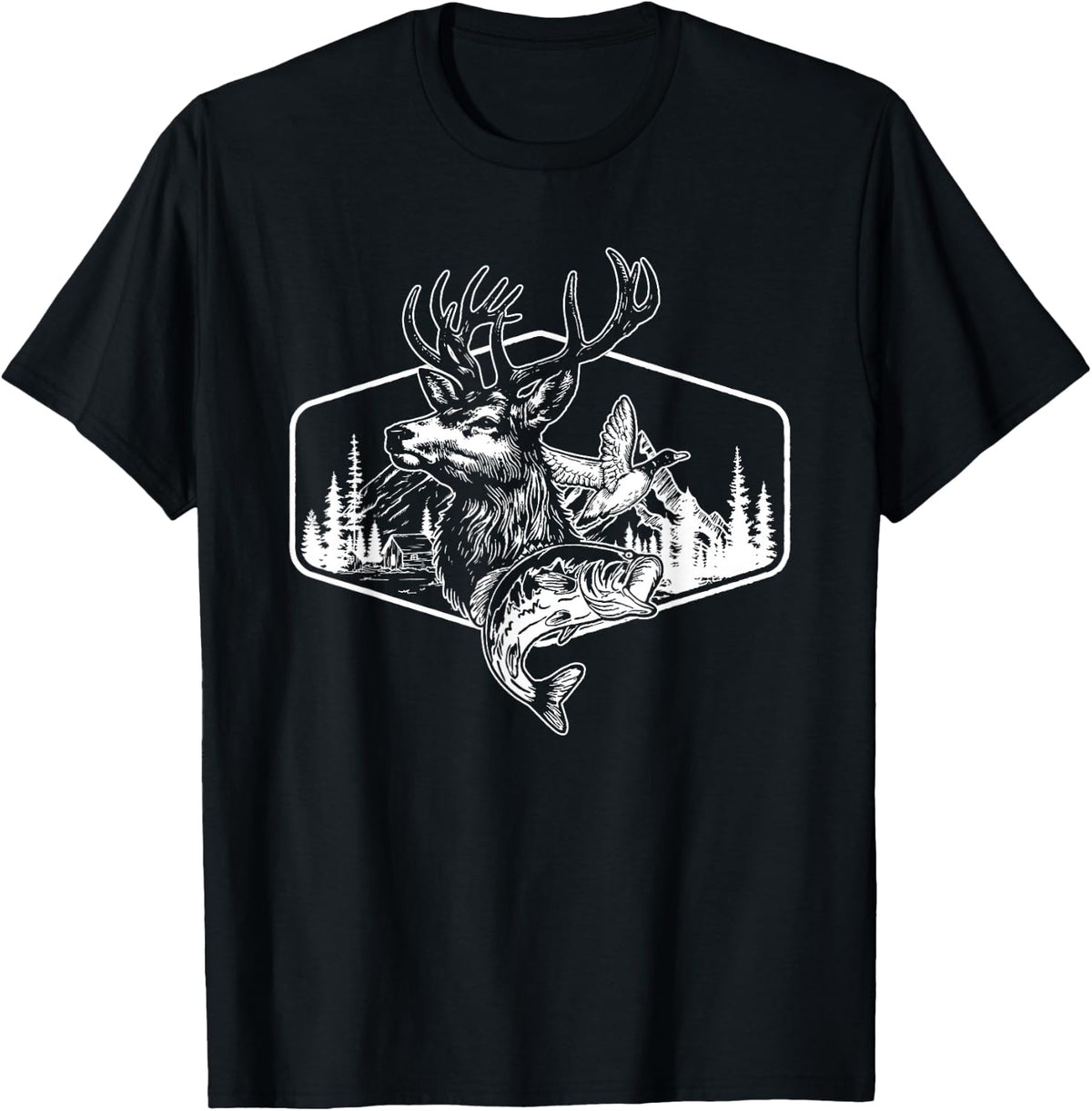 Deer Duck Fishing, Hunting Solves Most of My Problems T-Shirt - Black