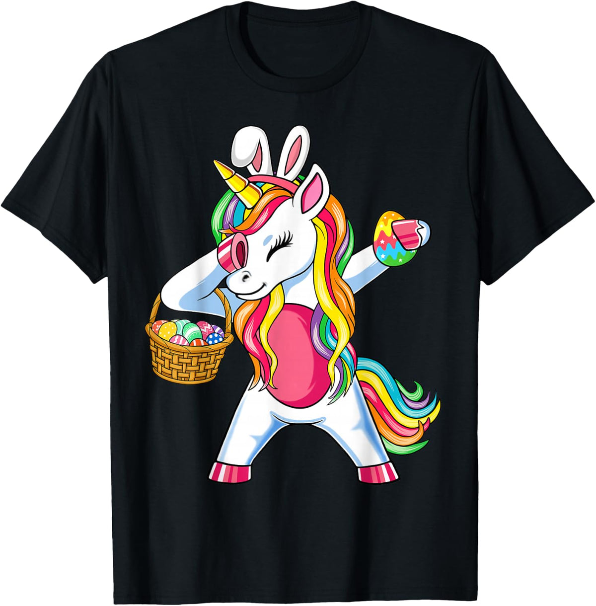 Easter Unicorn Shirt With Eggs Happy Easter Boys Girls Kids T-Shirt - Black