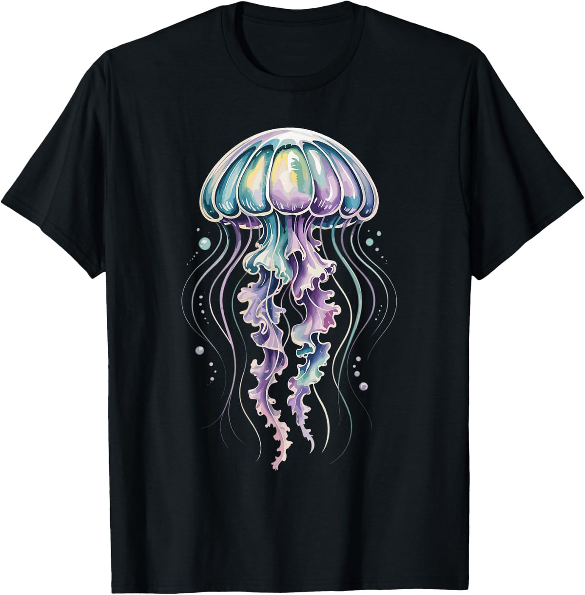 Watercolor Jellyfish Sea Creature Beach Art T-Shirt - Black