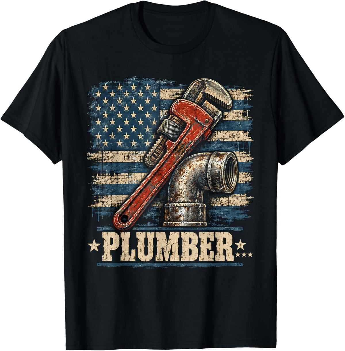 Plumber Pipe Wrench American Vintage T-Shirt - Black