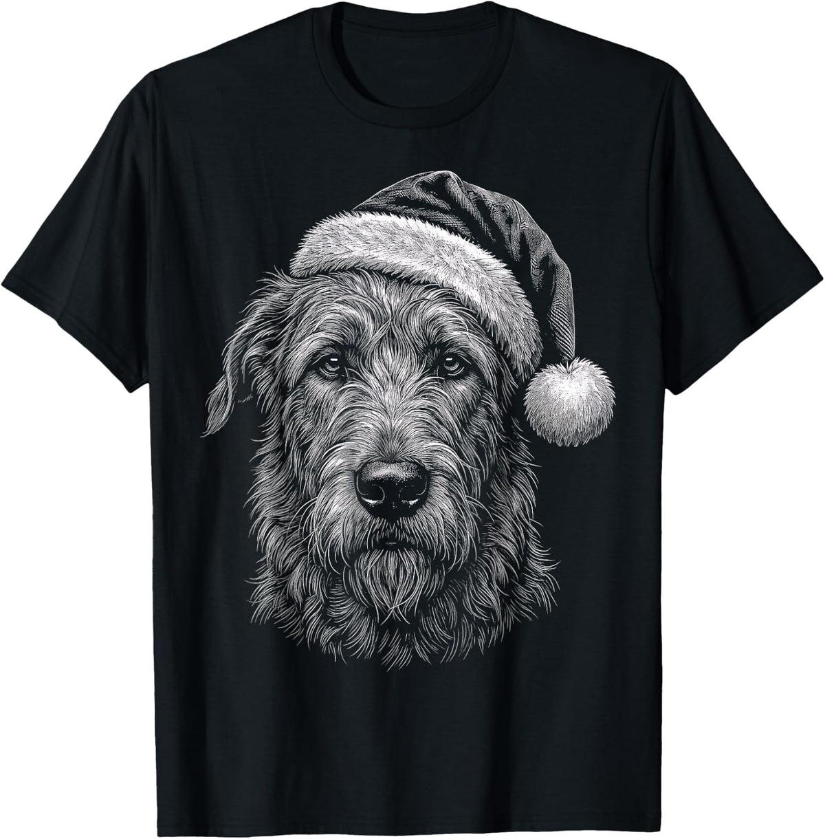Irish Wolfhound Christmas Santa Hat T-Shirt - Black