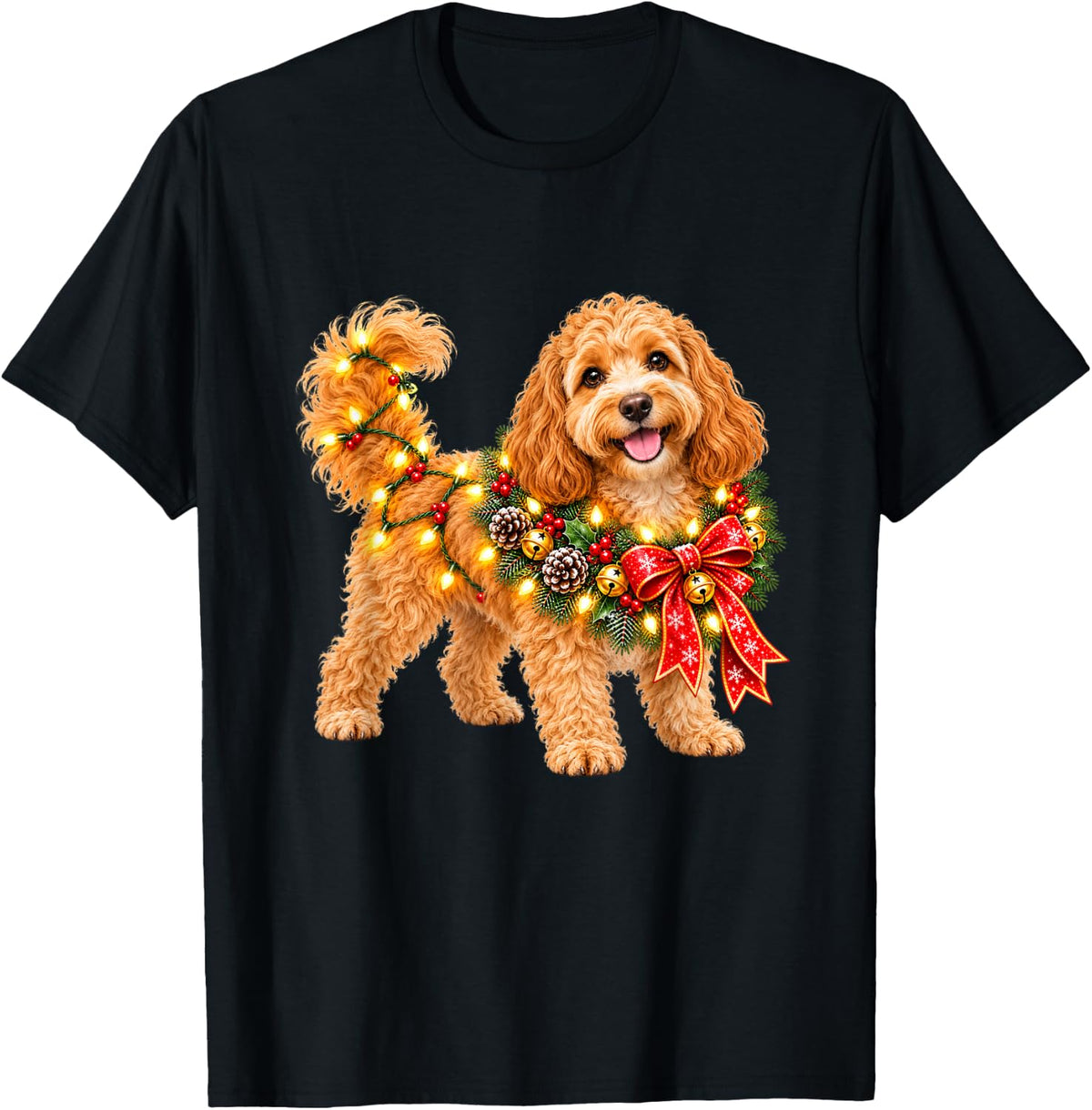 Cockapoo Christmas Wreath Decoration Xmas Pajamas T-Shirt - Black
