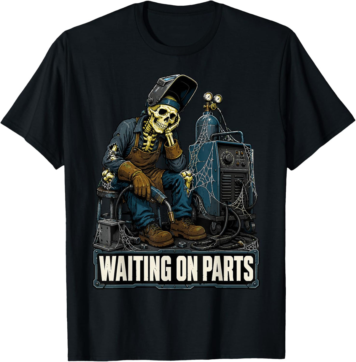 Waiting On Parts Funny Welder Skeleton Humor Welding Men T-Shirt - Black
