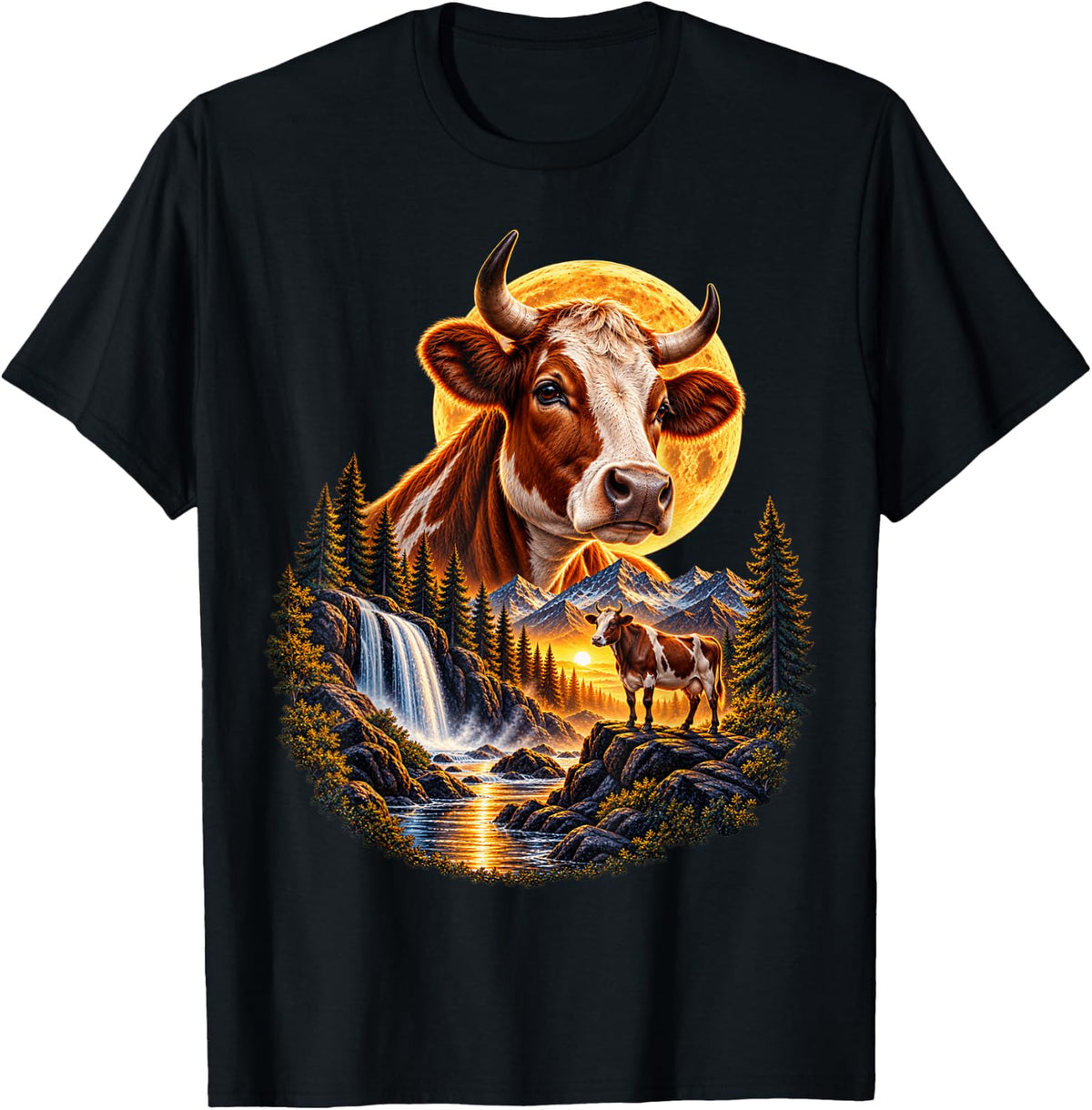 Majestic Cow Lover Rustic Farm Country Mountain Nature T-Shirt - Black