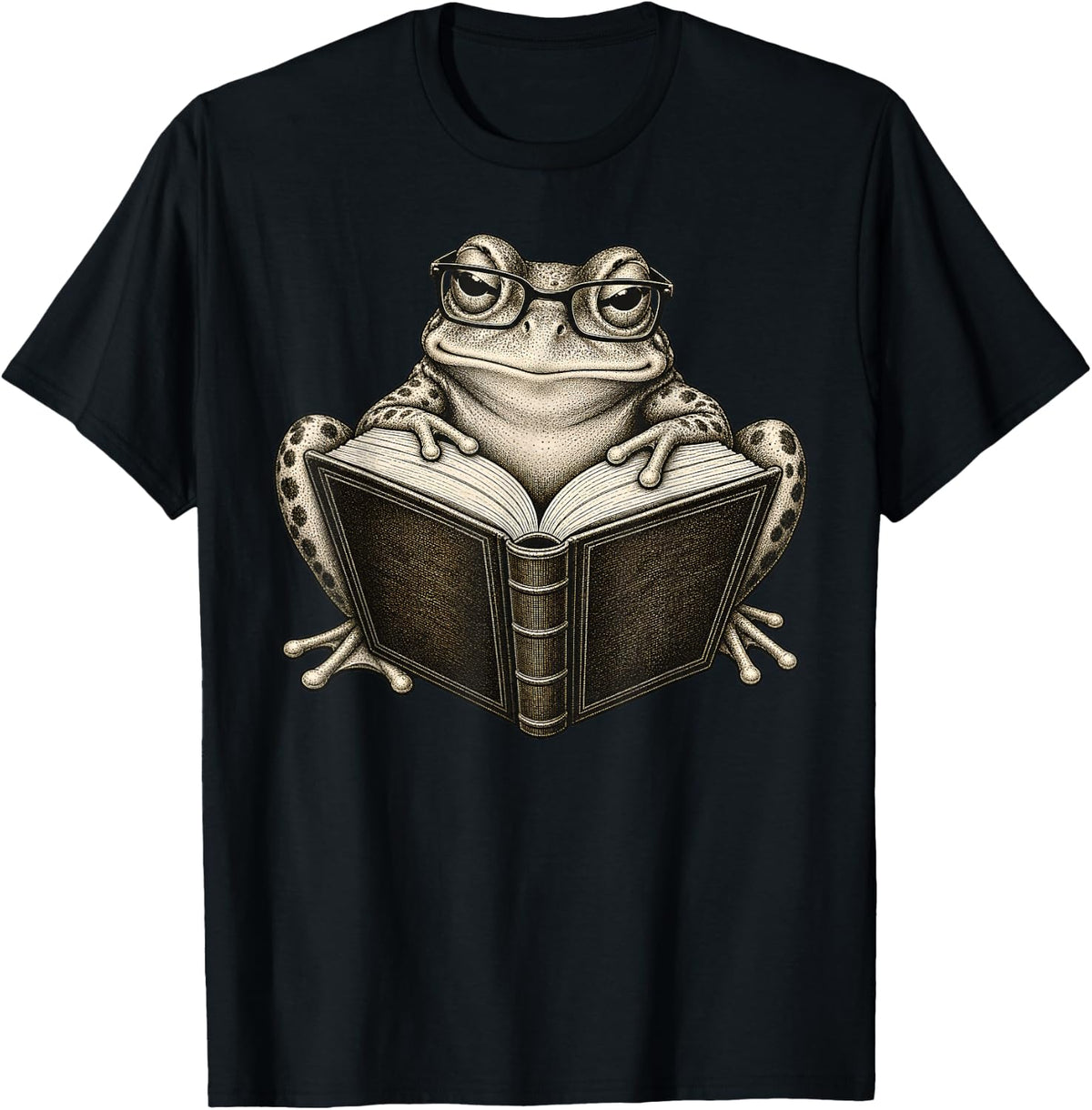 Reading Frog with Glasses Book Lover Library Funny Humor T-Shirt - Black