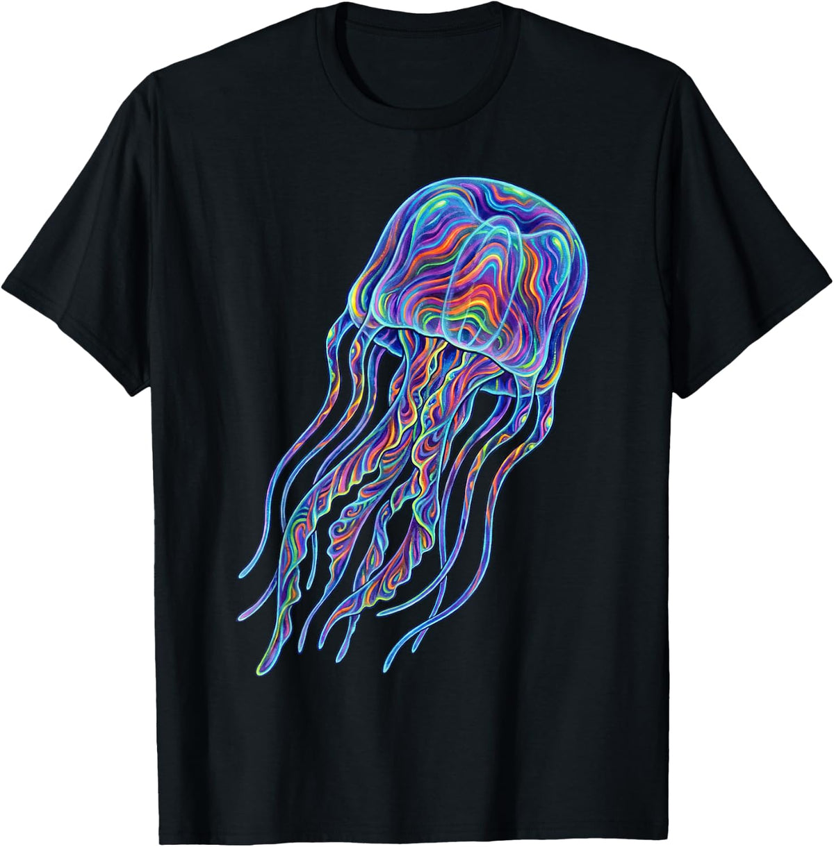 Box Jellyfish Abstract Ocean Art Marine Life Colorful T-Shirt - Black