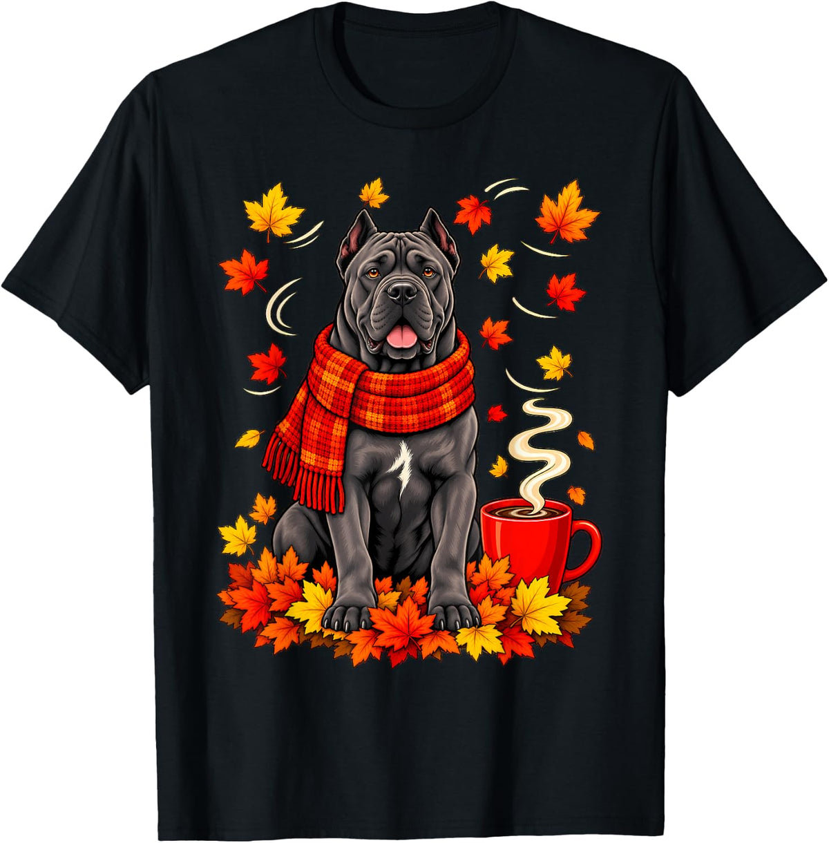 Cane Corso Fall Red Scarf Autumn Leaf for Dog Lover Funny T-Shirt - Black