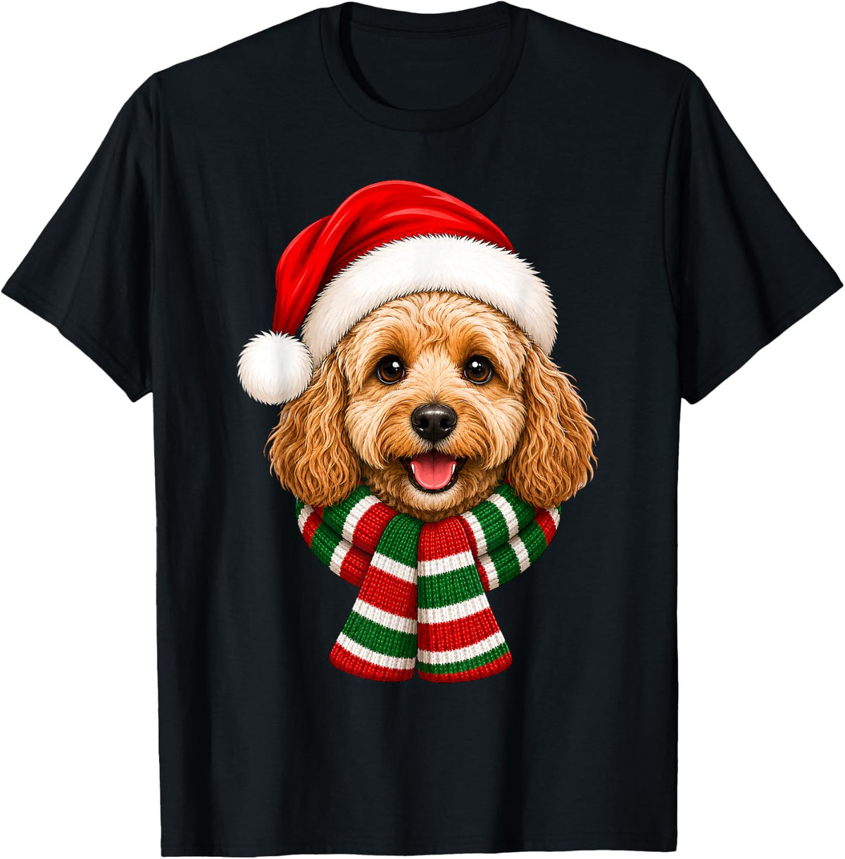 Cockapoo Dog Christmas Santa Hat Scarf Festive Xmas T-Shirt - Black