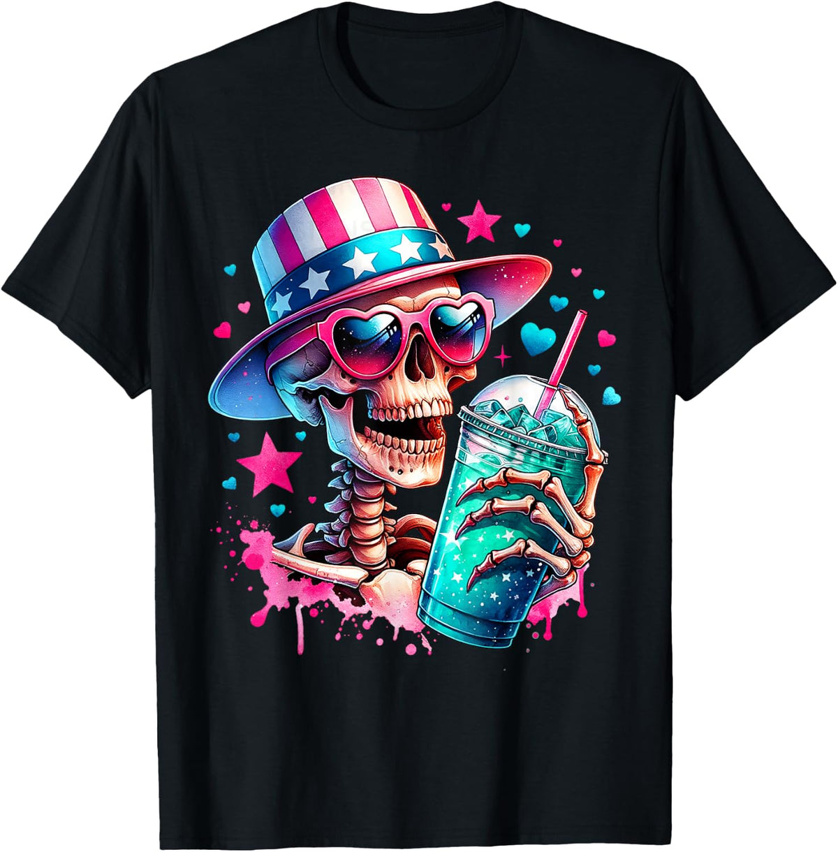4th of July Skeleton Retro Trendy Mom Skull Mama Life Summer T-Shirt - Black