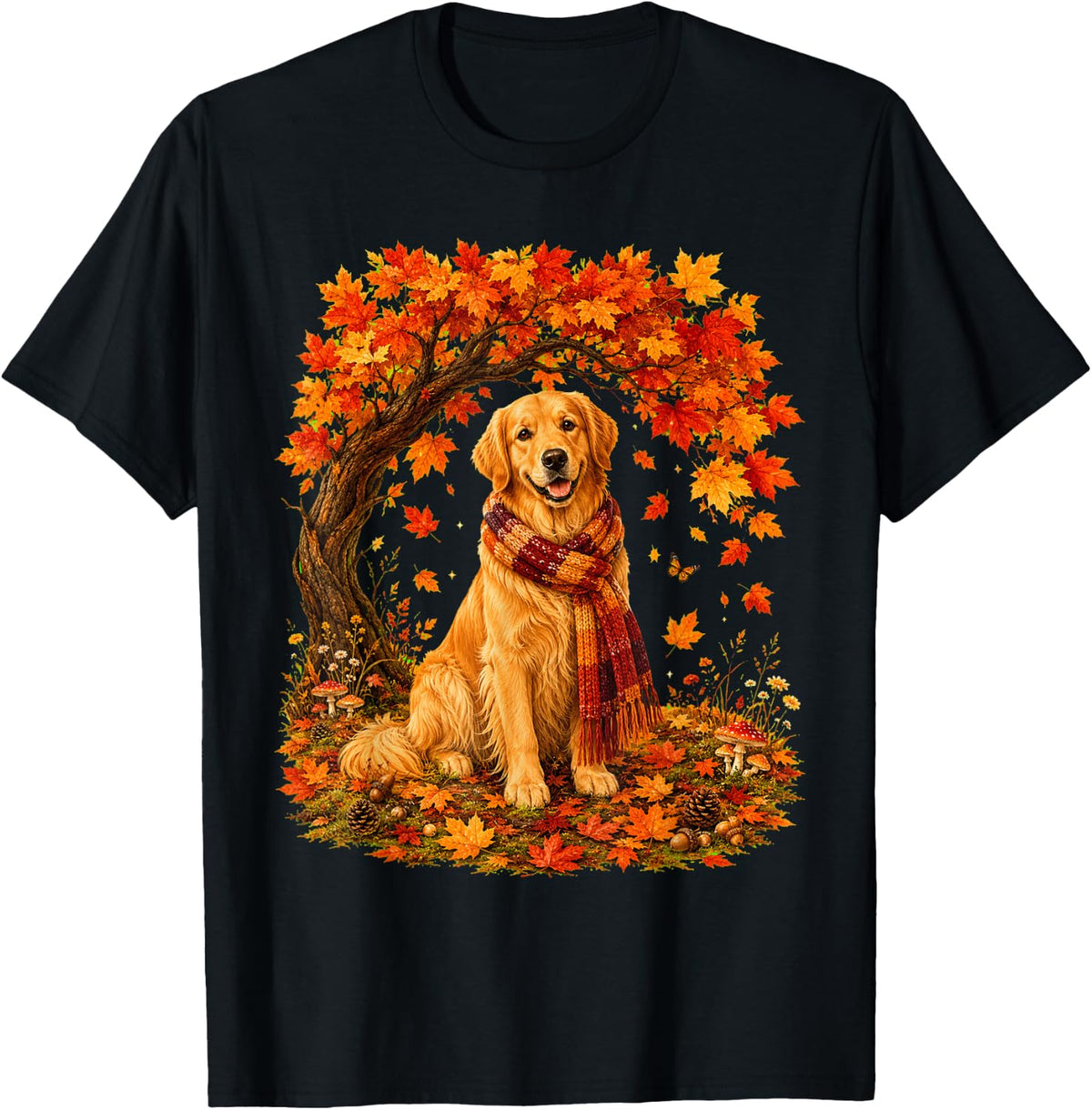 Pumpkin Cozy Autumn Dog Thanksgiving Golden Retriever Fall T-Shirt - Black