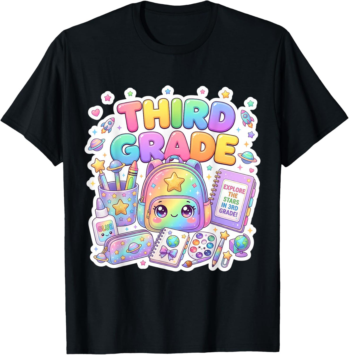 Cute Backpack 3rd Third Grade Back to School Girl Teacher T-Shirt - Black
