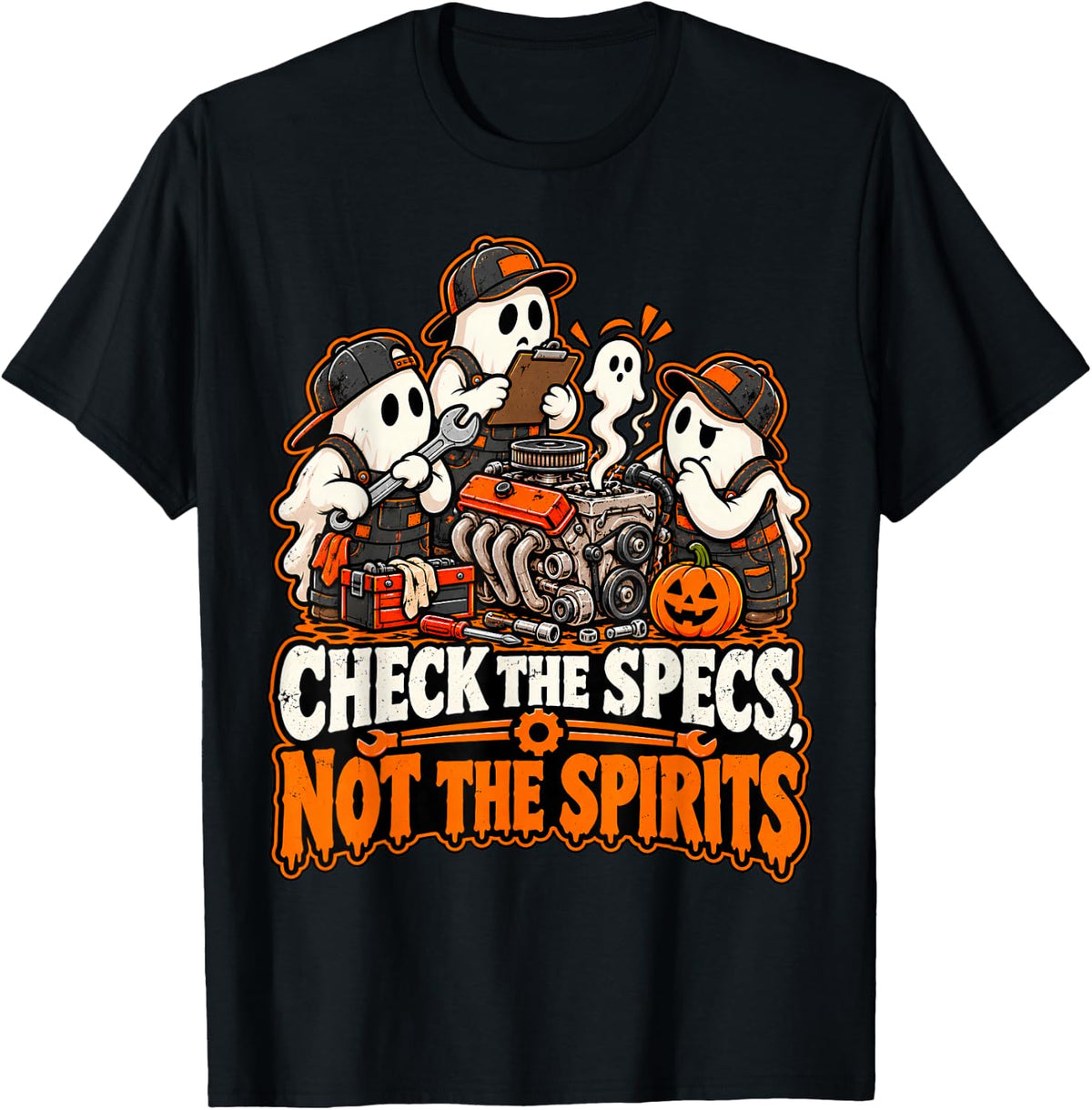 Fall-O-WEEN Check The Specs Not The Spirits Mechanic T-Shirt - Black