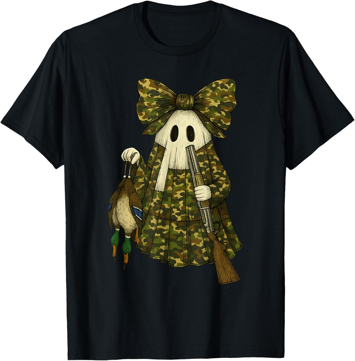 Hunting Camo Ghost Patchwork Duck Hunting Coquette T-Shirt - Black