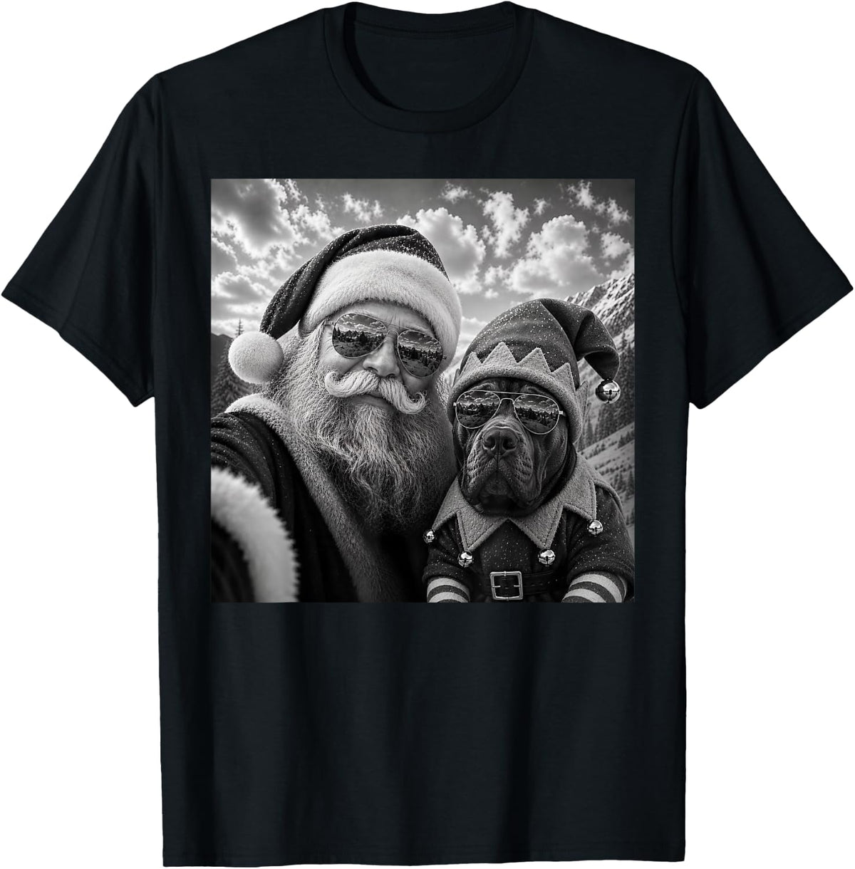 Funny Santa Selfie with Cane Corso Dog Christmas T-Shirt - Black