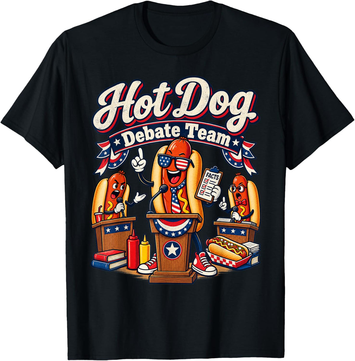 Hot Dog Debate Team Funny Political Debater Vote Speech T-Shirt - Black