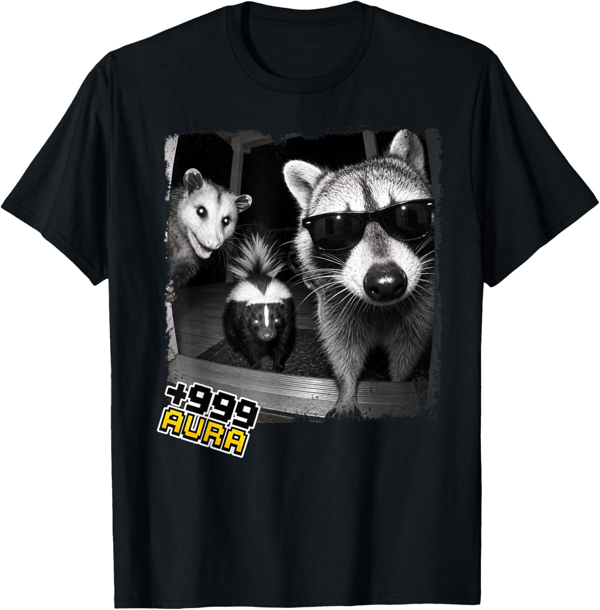 Funny Raccoon Opossum Skunk Night Crew Smoking Animal Meme T-Shirt - Black