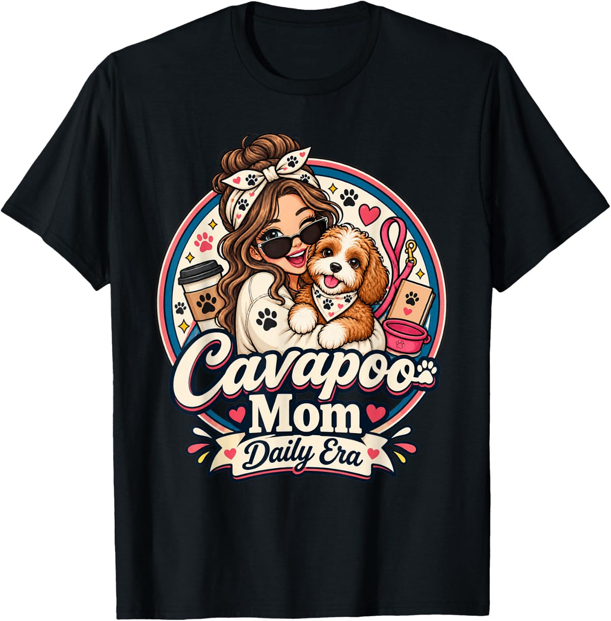 Cavapoo Mom Daily Era Dog Mom Cavapoo Lover Coffee Lover T-Shirt - Black