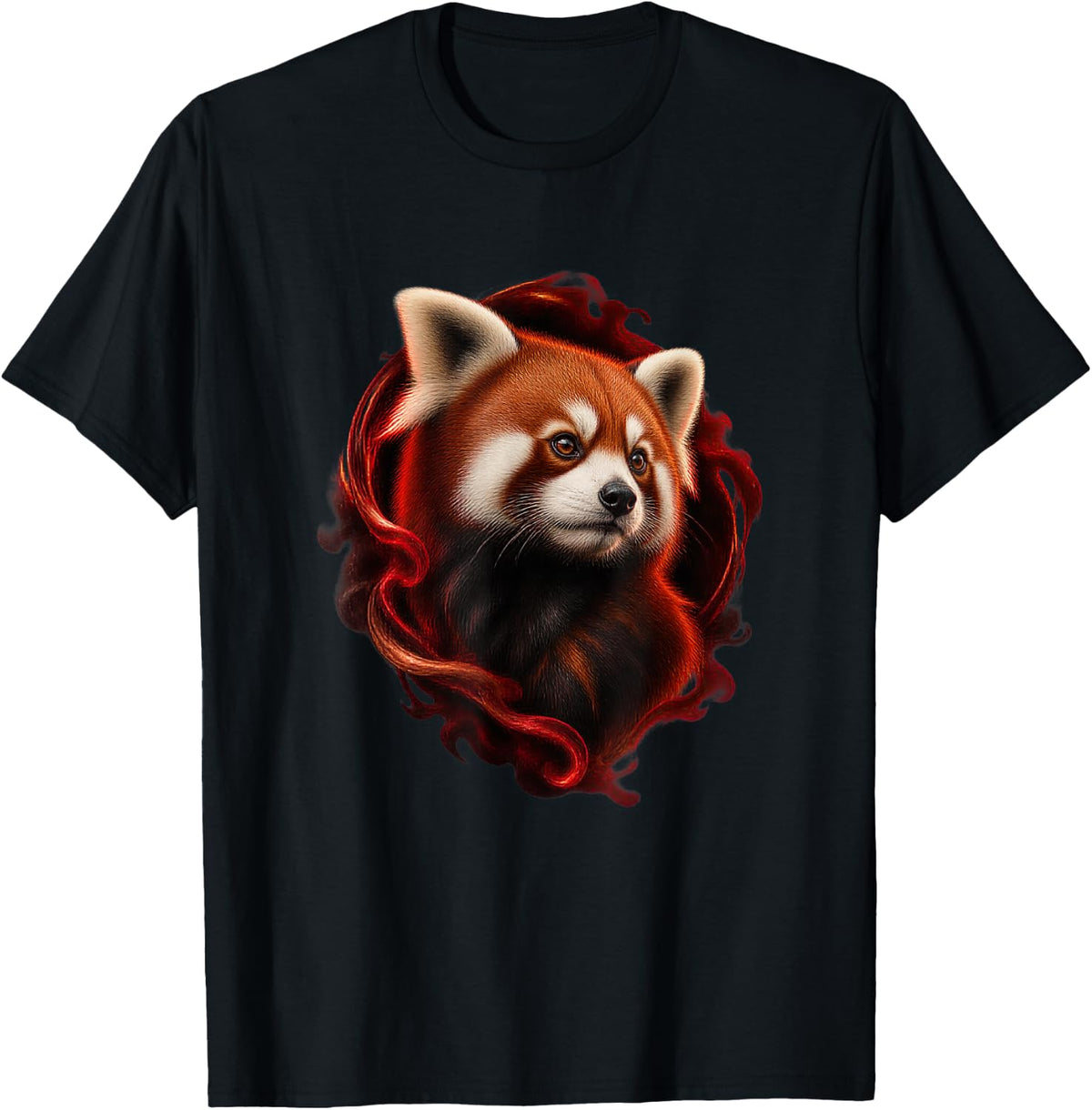 Red Panda with Ruby Shadow Portal Forest Art T-Shirt - Black