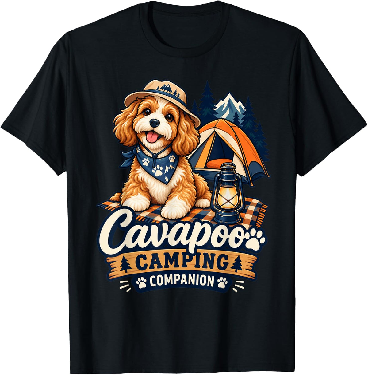 Cavapoo Camping Companion Dog Mom Cavapoo Lover Camping T-Shirt - Black