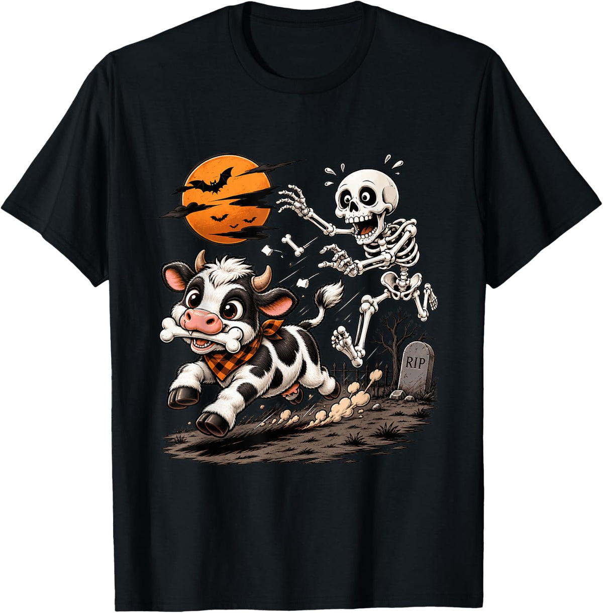 Cute Cow Skeleton Funny Halloween Animal Lovers T-Shirt - Black