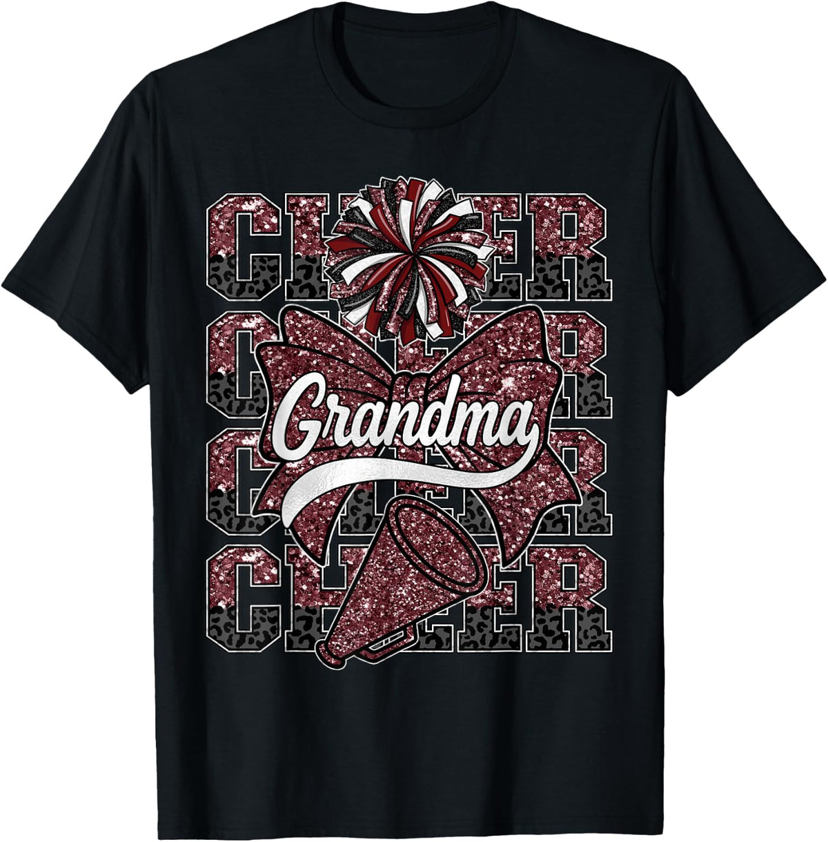 Cheer G-Ma Grandma Bow Sport Cheerleader Cheerleading Maroon T-Shirt - Black