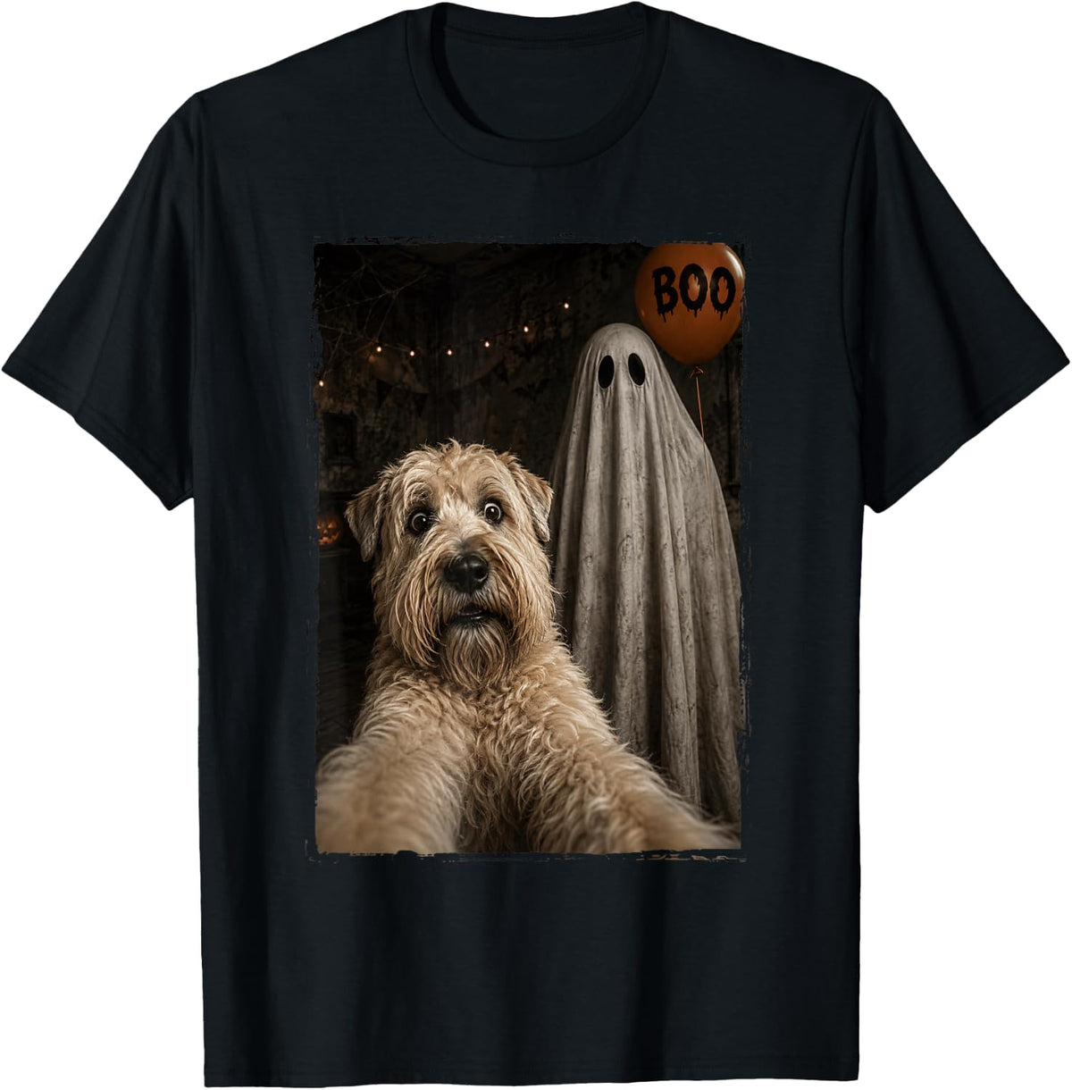 Funny Soft Coated Wheaten Terrier Halloween Selfie Ghost Boo T-Shirt - Black