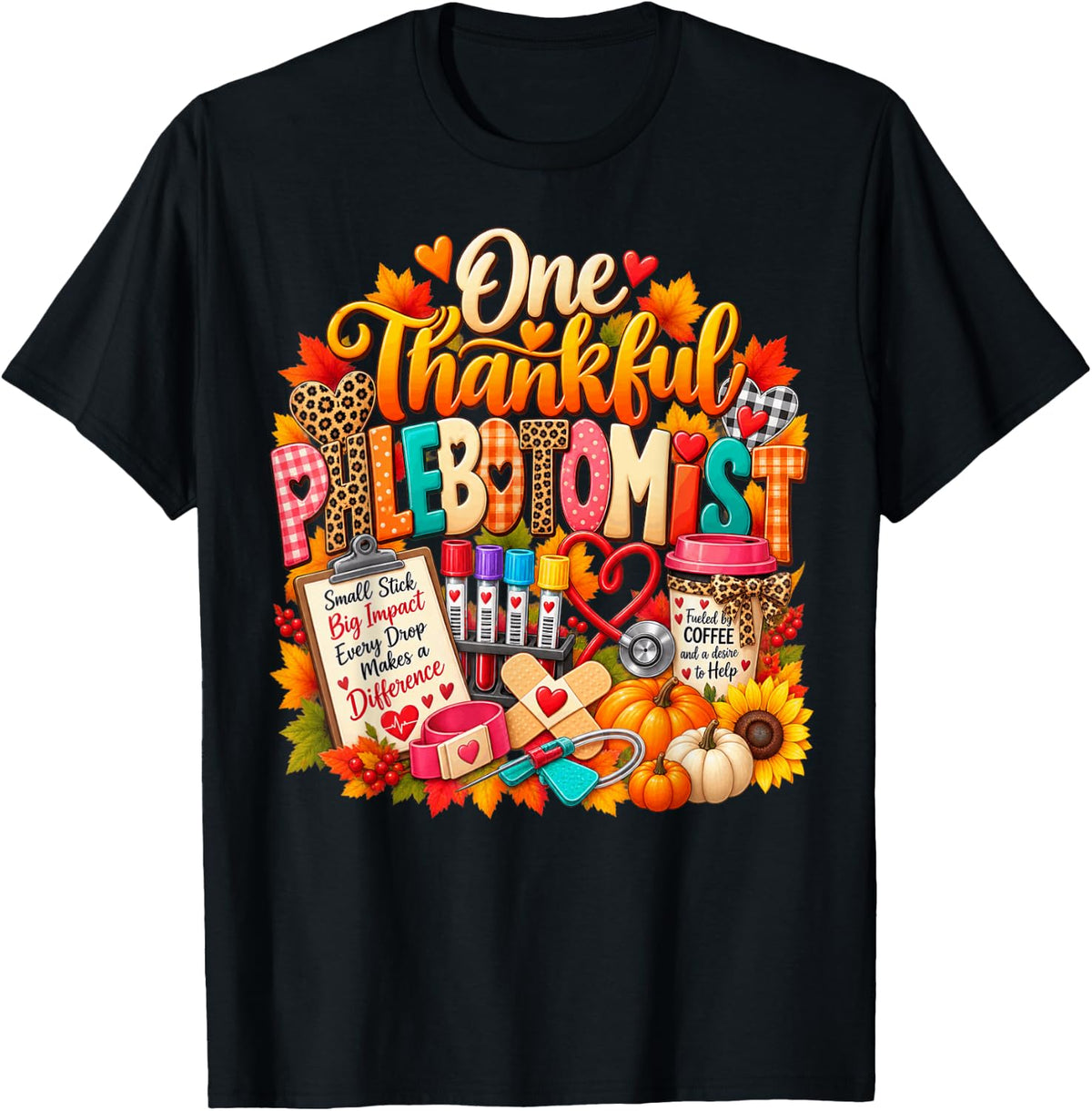 Phlebotomist Thanksgiving Fall Turkey T-Shirt - Black