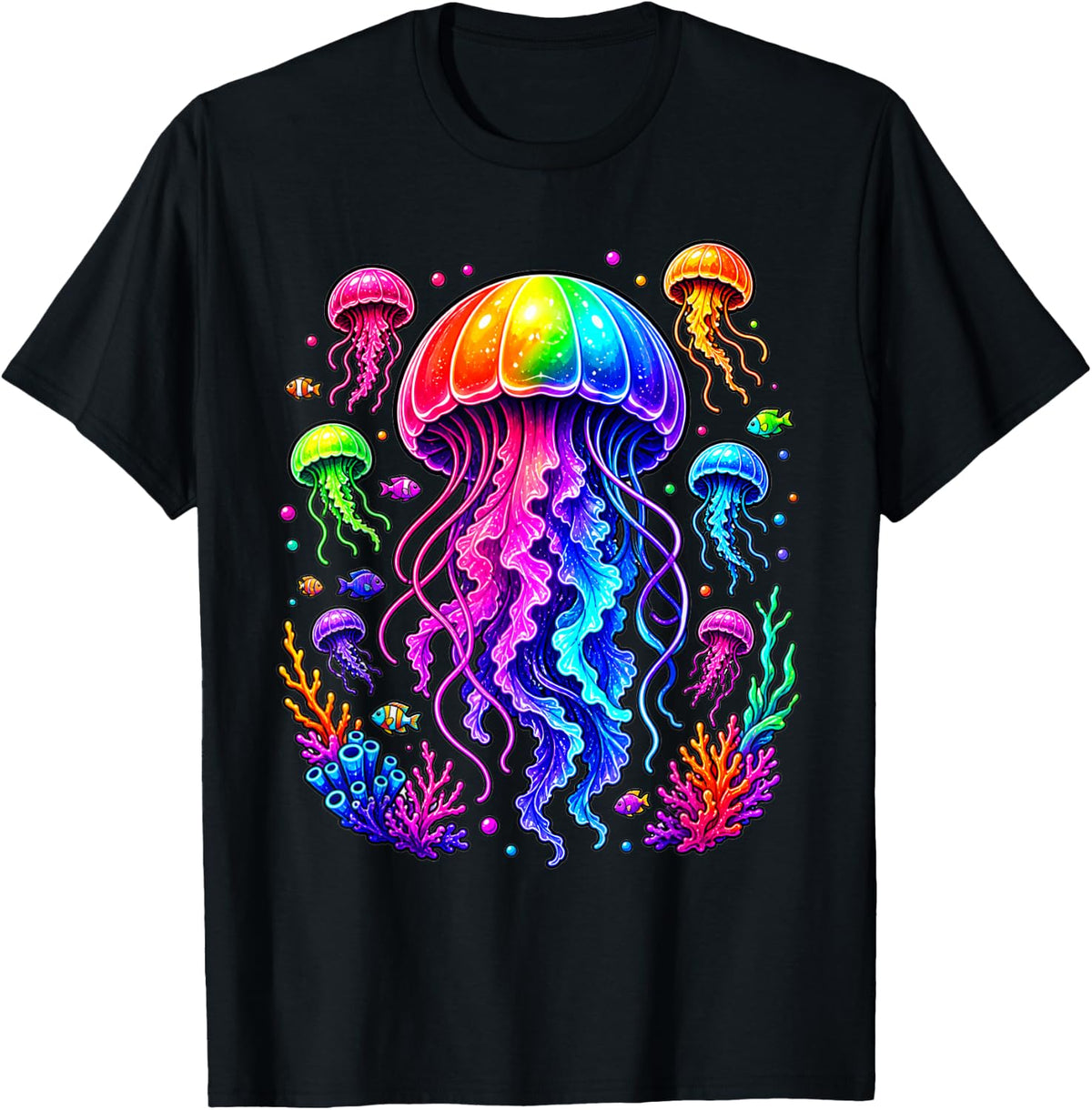 Jellyfish Ocean Animal Scuba Diving Rainbow Jelly Fish T-Shirt - Black
